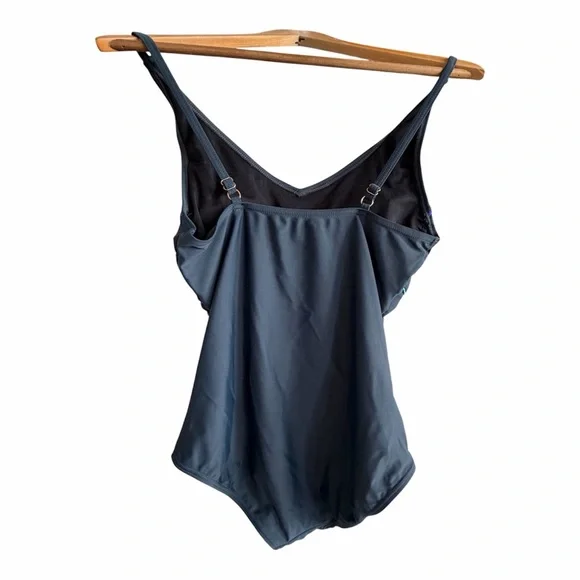 Navy One Piece Swimsuit L Slight Ruching Adjustable Straps - Picture 3 of 4